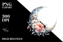 Vibrant Half Moon with Flowers PNG Product Image 2