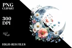 Vibrant Half Moon with Flowers PNG Product Image 3