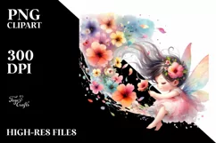 Watercolor Cute Fairy Petals Wind Sublimation Clipart Product Image 1