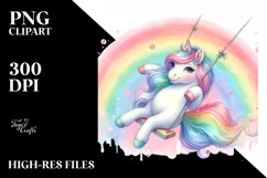 Colorful Unicorn Swinging Rainbow | Sublimation Clipart Product Image 1