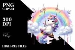 Colorful Unicorn Swinging Rainbow | Sublimation Clipart Product Image 1