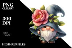 Cute GNOME with Camellia, Transparent PNG Product Image 2