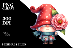 Cute Gnome with Camellia PNG Product Image 2