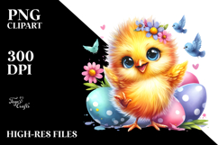 Vibrant Watercolor Smiling Cute Baby Chicken Dramatic PNG Product Image 2