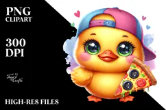 Vibrant Baby Duck with Pizza Slice PNG Product Image 2
