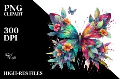 Butterfly with 3D Looking Flowers PNG Product Image 1