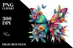 Butterfly with 3D Looking Flowers PNG Product Image 1