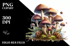 Magical Mushroom Watercolor, PNG Product Image 3