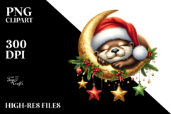 Cute Baby Otter Christmas Moon PNG Product Image 2