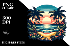 Retro Tropical Beach Sunset PNG Product Image 2