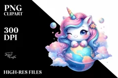 Cute Unicorn Winking Planet Clipart Product Image 3