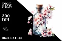 Abstract Watercolor Bottle Cherry Blossom | Clipart Product Image 1
