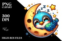 Small Baby Blackbird Napping on Moon | Clipart Product Image 1