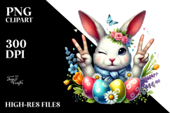 Cute Easter Bunny Showing Victory Sign, Transparent PNG Product Image 2