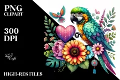 Boho Parrot on Flower Heart PNG Product Image 2