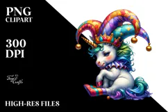 Colorful Baby Unicorn with Jester's Hat, PNG Product Image 2
