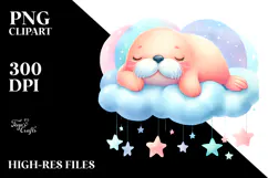 Pastel Cute Walrus Cloud Stars PNG Product Image 2