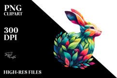 Vibrant Rabbit with Plant Leaves PNG Product Image 2