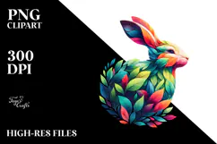 Vibrant Rabbit with Plant Leaves PNG Product Image 2