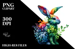 Vibrant Rabbit with Plant Leaves PNG Product Image 2