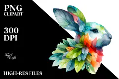 Vibrant Rabbit with Plant Leaves PNG Product Image 2