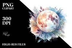 Vibrant Watercolor Abstract Moon | Sublimation | Clipart Product Image 2