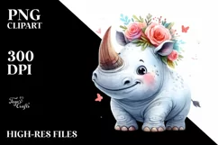 Funny Rhino | Watercolor Clipart Product Image 1