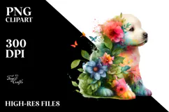 Vibrant Puppy with Flower Body PNG Product Image 2