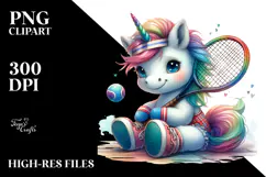 Baby Unicorn with Racket, High-Res PNG Product Image 2