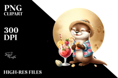 Happy Otter with Cocktail, PNG Product Image 2