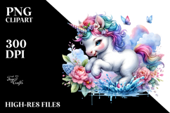 Colorful Baby Unicorn Splashing in Puddle, PNG Product Image 2