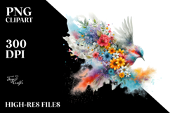 colorful Bird with Flowers PNG Product Image 2