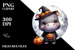 Cute Baby Hippo Halloween PNG Product Image 1