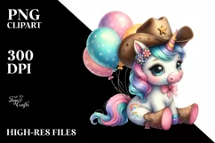 Pastel Baby Unicorn Cowboy Hat Clipart Product Image 3
