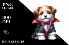 Funny Watercolor Puppy Dressed as Vampire | Sublimation Product Image 1