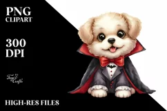 Funny Watercolor Puppy Dressed as Vampire | Sublimation Product Image 3