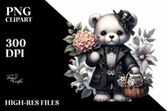 Gothic Baby Bear with Flowers | Sublimation | Clipart Product Image 3