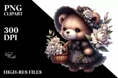Gothic Baby Bear with Flowers | Sublimation | Clipart Product Image 3
