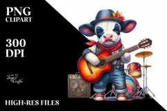 Baby Cow Musician PNG Product Image 3