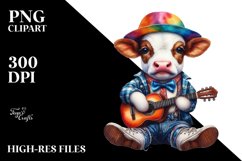 Colorful Watercolor Baby Cow Musician's Outfit PNG Product Image 3