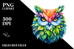Vibrant Owl with Plant Leaves PNG Product Image 2