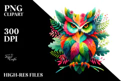 Vibrant Owl with Plant Leaves PNG Product Image 2