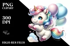 Cute Baby Unicorn Dancing Balloons Clipart Product Image 1