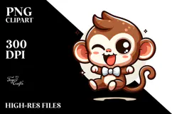 Ridiculously Cute Cartoon Monkey with Bow Tie PNG Product Image 2