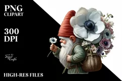 Detailed Gnome Anemone Bouquet Digital Painting Clipart Product Image 1