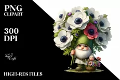 Detailed Gnome Anemone Bouquet Digital Painting Clipart Product Image 1