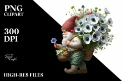 Detailed Gnome Anemone Bouquet Digital Painting Clipart Product Image 3