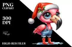 Flamingo Santa Suit Jeans Rain Boots | Sublimation Clipart Product Image 1
