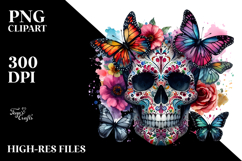 Colorful Butterfly and Skull Painting PNG Product Image 2