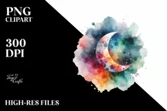 Colorful Watercolor Abstract Moon | Sublimation Clipart Product Image 1